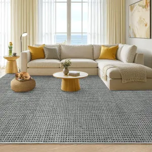 Washable Area Rug, 5'x7' - Soft, Ultra Thin Indoor Throw Rugs for Living Room, Dining Room, Bedroom, Nursery - Boho Waffle Print, Grey