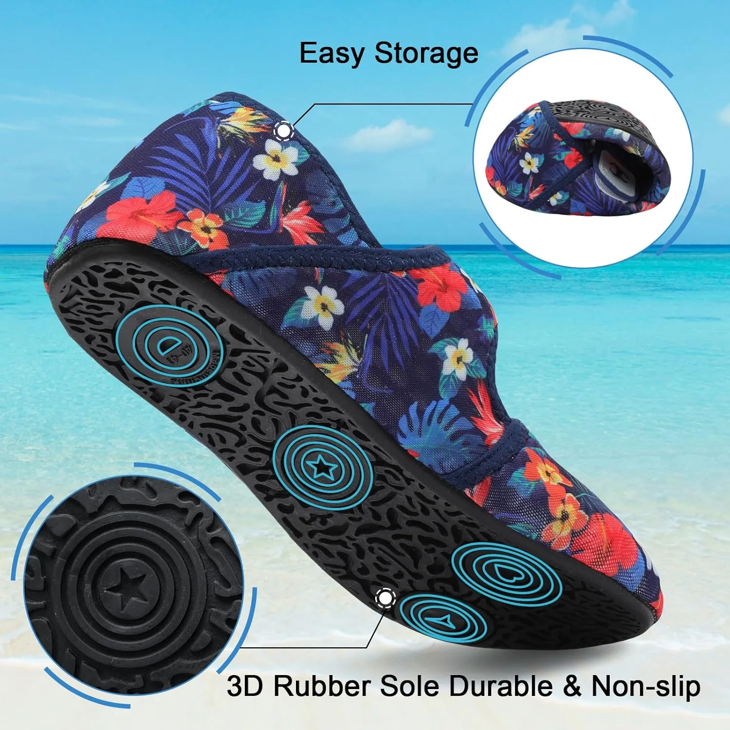 Water Shoes for Women Men Barefoot Beach Swim Aqua Socks Summer Wide Slides Sandals Quick Dry Pool River Sea Sock Shoes
