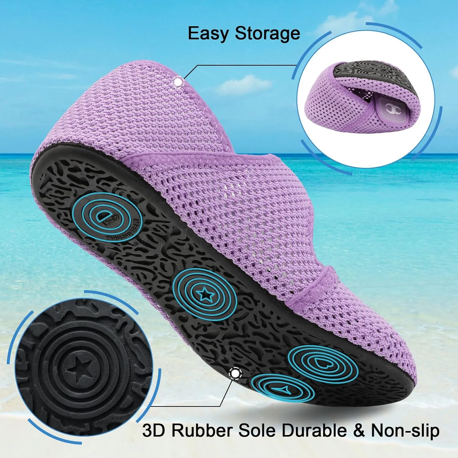 Water Shoes for Women Men Barefoot Beach Swim Aqua Socks Summer Wide Slides Sandals Quick Dry Pool River Sea Sock Shoes