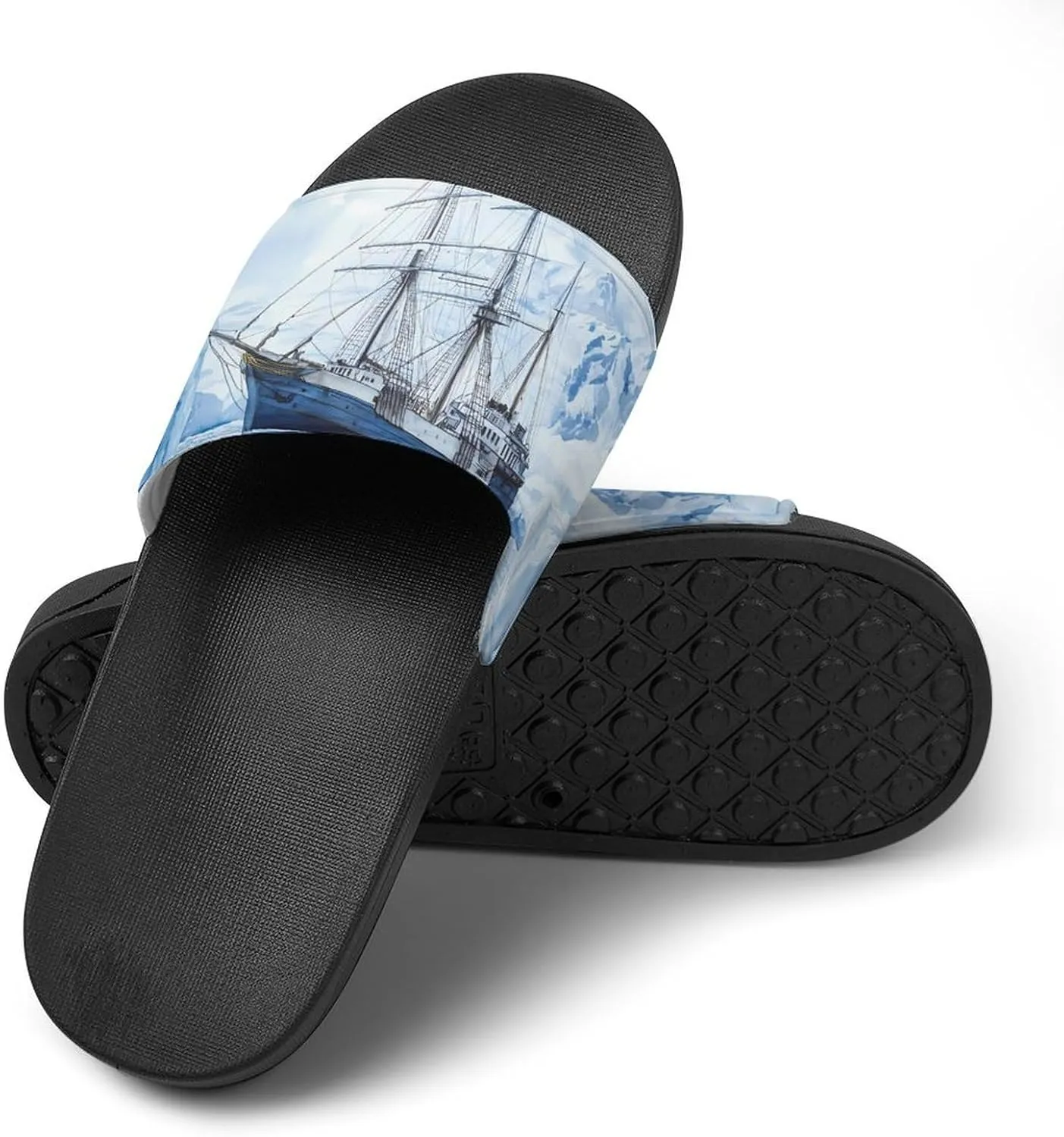 Watercolor Old Ships And Glaciers Slippers Indoor Outdoor Unisex House Slipper Shower Slippers Non-Slip Open Toe Shoes