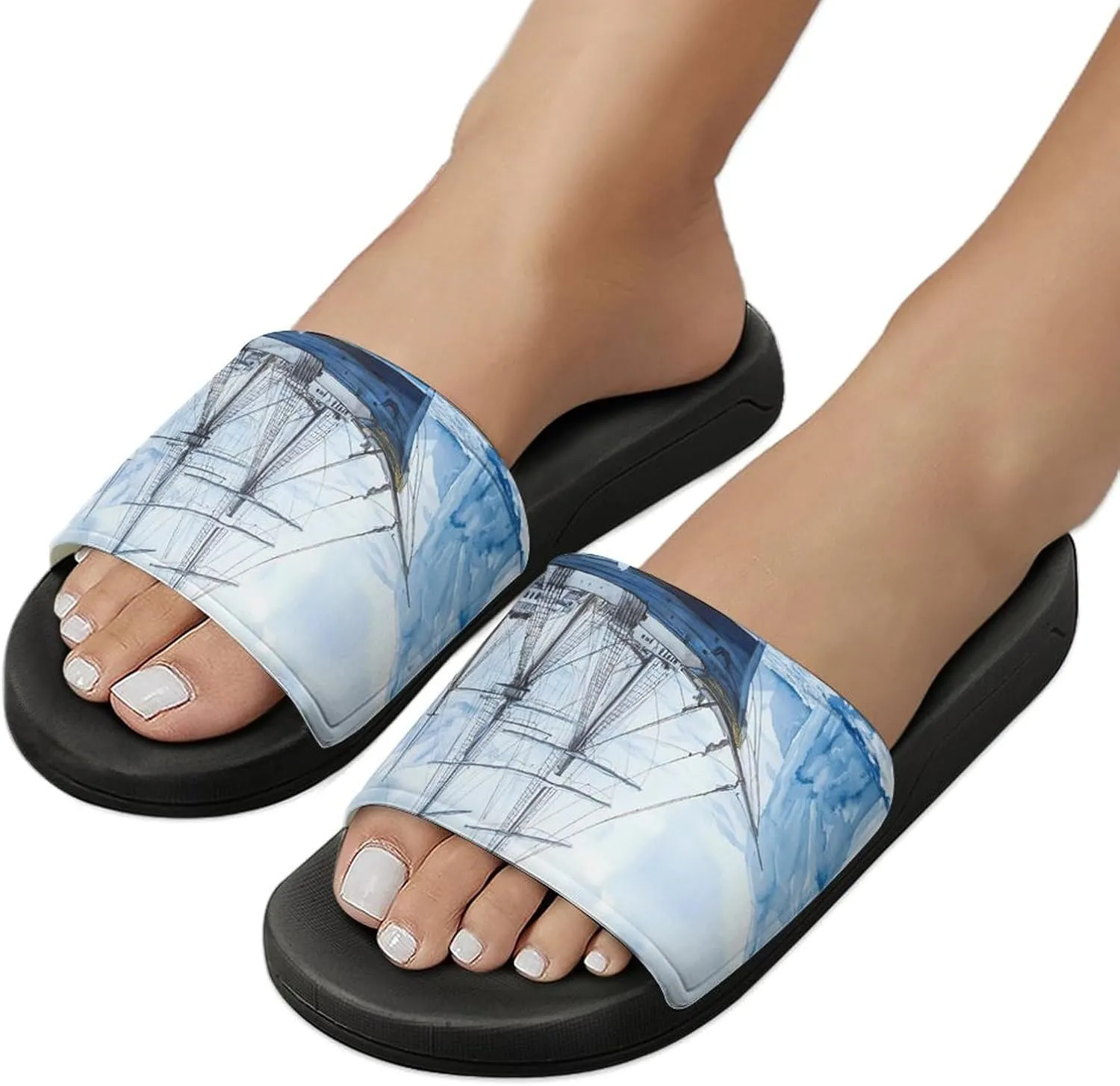 Watercolor Old Ships And Glaciers Slippers Indoor Outdoor Unisex House Slipper Shower Slippers Non-Slip Open Toe Shoes
