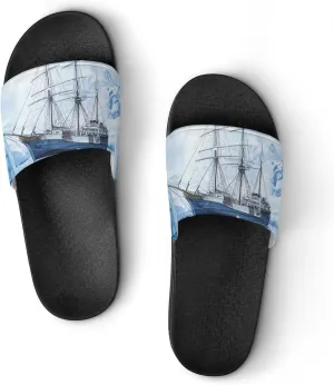 Watercolor Old Ships And Glaciers Slippers Indoor Outdoor Unisex House Slipper Shower Slippers Non-Slip Open Toe Shoes
