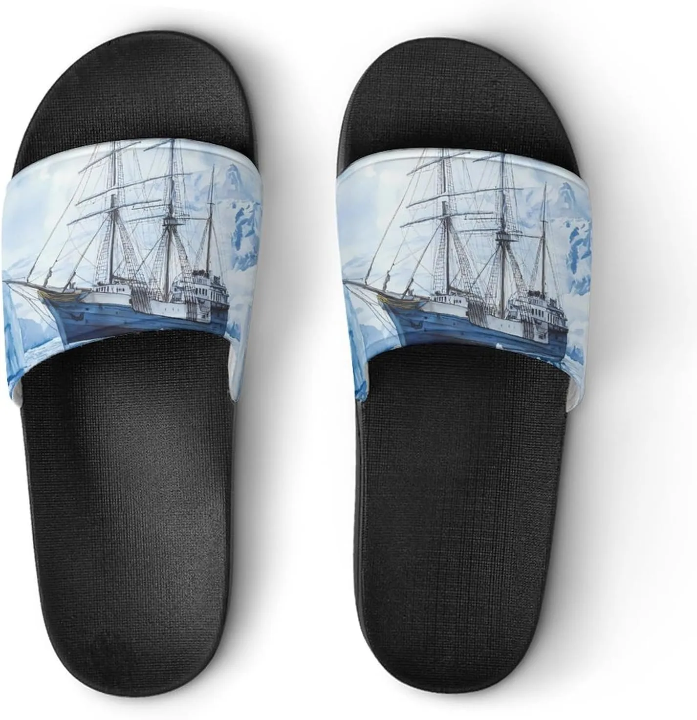Watercolor Old Ships And Glaciers Slippers Indoor Outdoor Unisex House Slipper Shower Slippers Non-Slip Open Toe Shoes