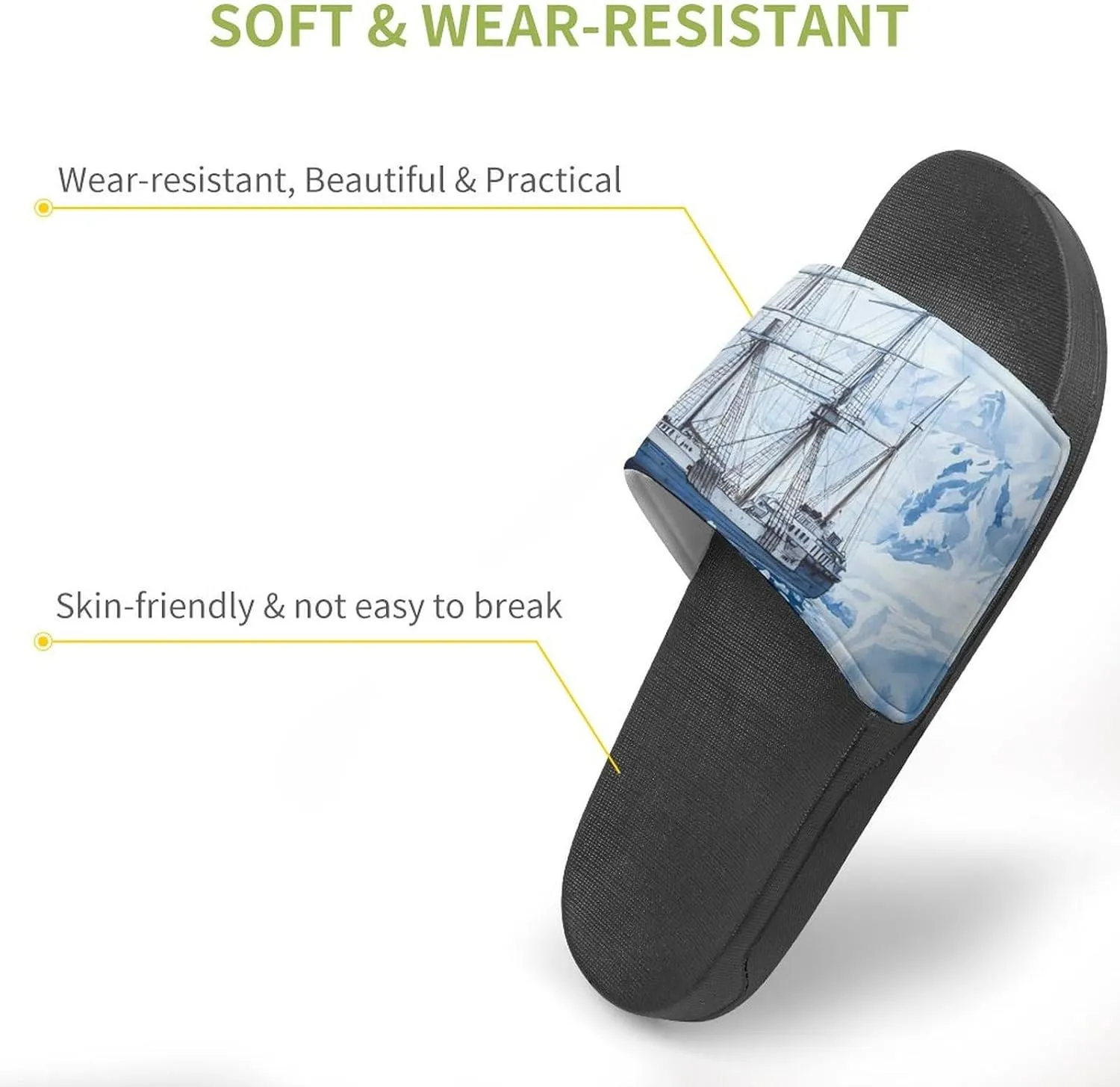 Watercolor Old Ships And Glaciers Slippers Indoor Outdoor Unisex House Slipper Shower Slippers Non-Slip Open Toe Shoes