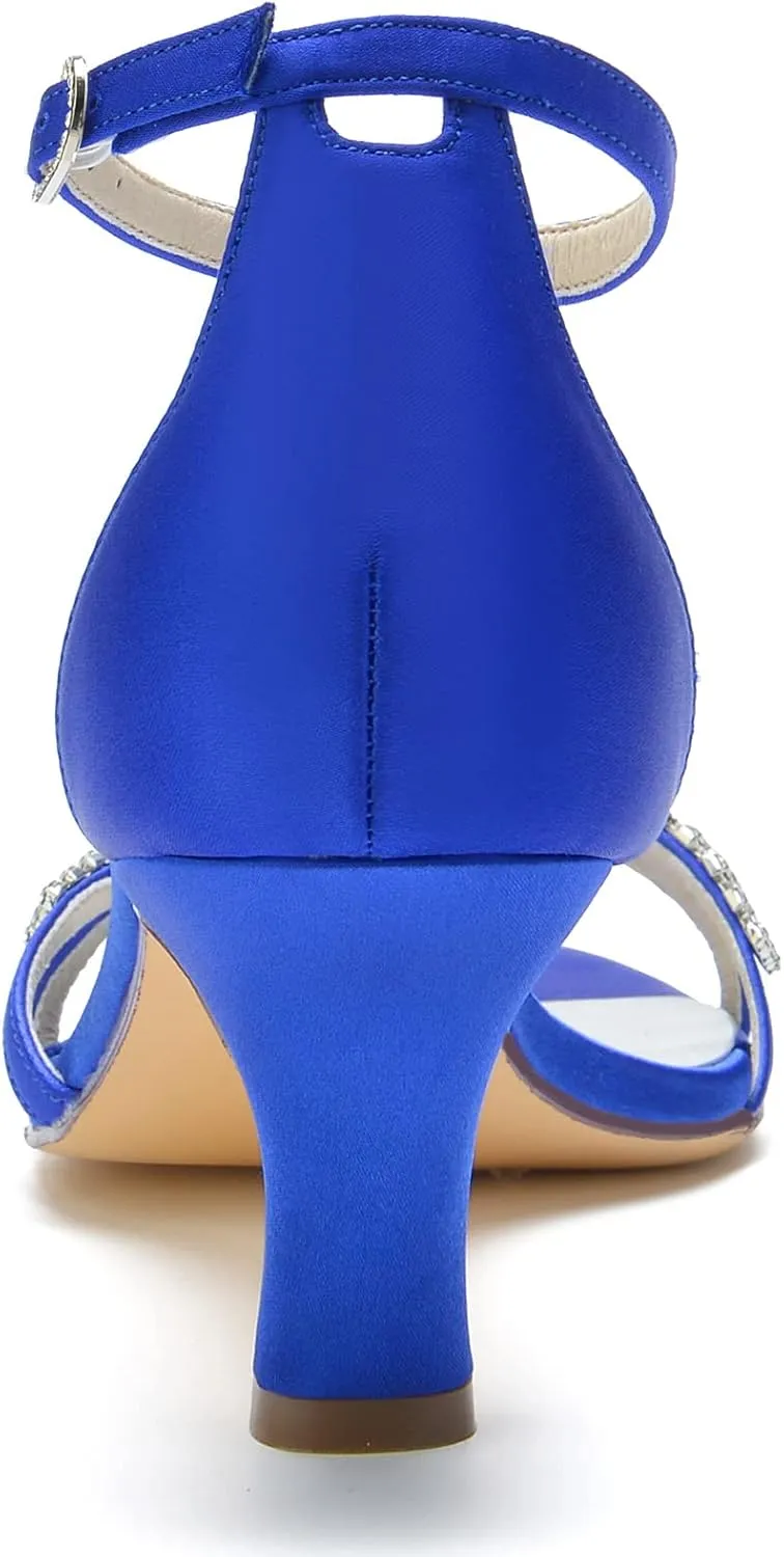 Wedding Bridal Shoes Satin Beaded mid Heels Pumps Sandals Shoes Women Dress Shoes for Bride Open Toe Slingback Pumps Heeled