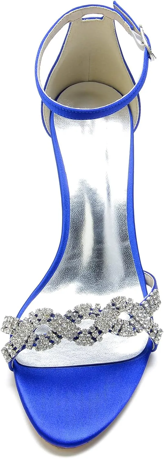 Wedding Bridal Shoes Satin Beaded mid Heels Pumps Sandals Shoes Women Dress Shoes for Bride Open Toe Slingback Pumps Heeled
