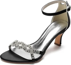 Wedding Bridal Shoes Satin Beaded mid Heels Pumps Sandals Shoes Women Dress Shoes for Bride Open Toe Slingback Pumps Heeled