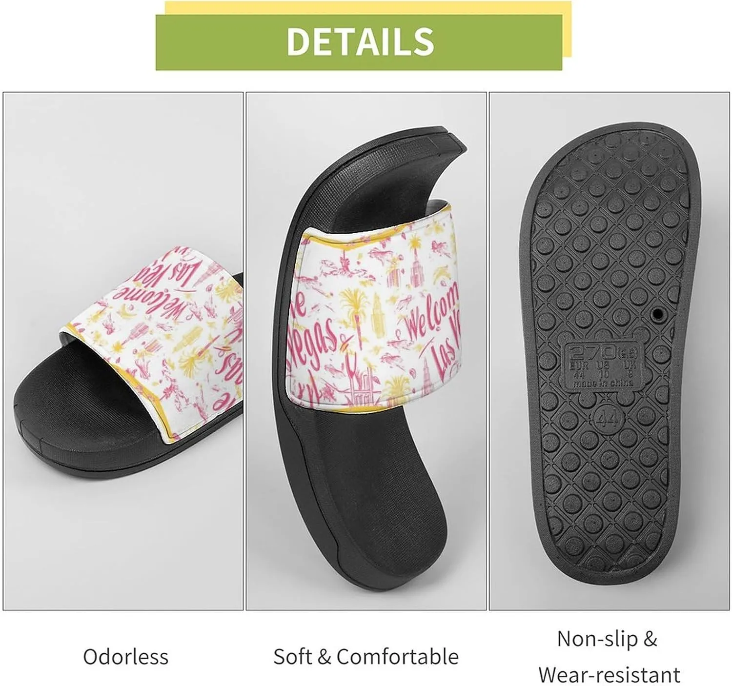 Welcome Las Vegas Shower Sandals Home Slippers Non-Slip Quick Drying Beach Bathroom Slipper