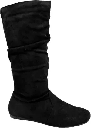 Wells Collection Womens Boots Soft Slouchy Flat To Low Heel Under Knee High, Black, 7.5