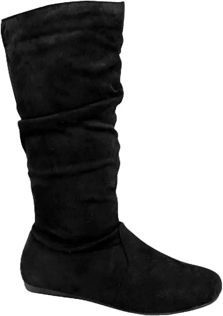 Wells Collection Womens Boots Soft Slouchy Flat To Low Heel Under Knee High, Black, 7.5