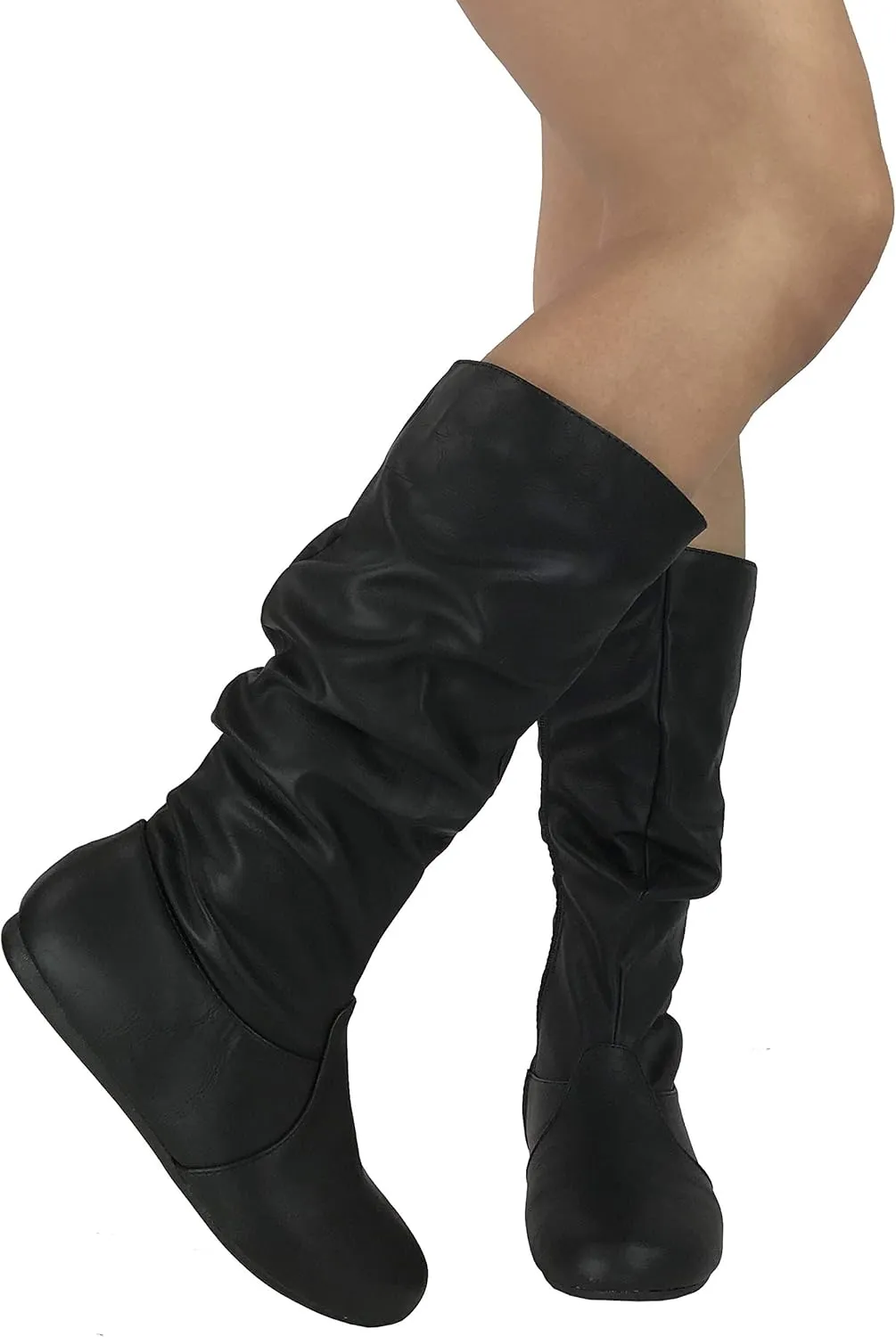 Wells Collection Womens Boots Soft Slouchy Flat to Low Heel Under Knee High
