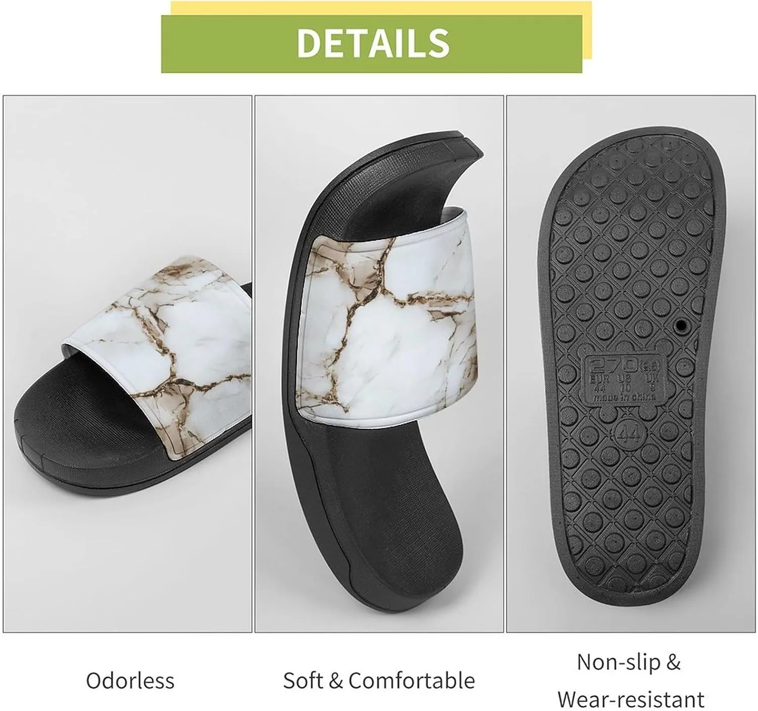 White Marble Shower Sandals Home Slippers Non-Slip Quick Drying Beach Bathroom Slipper