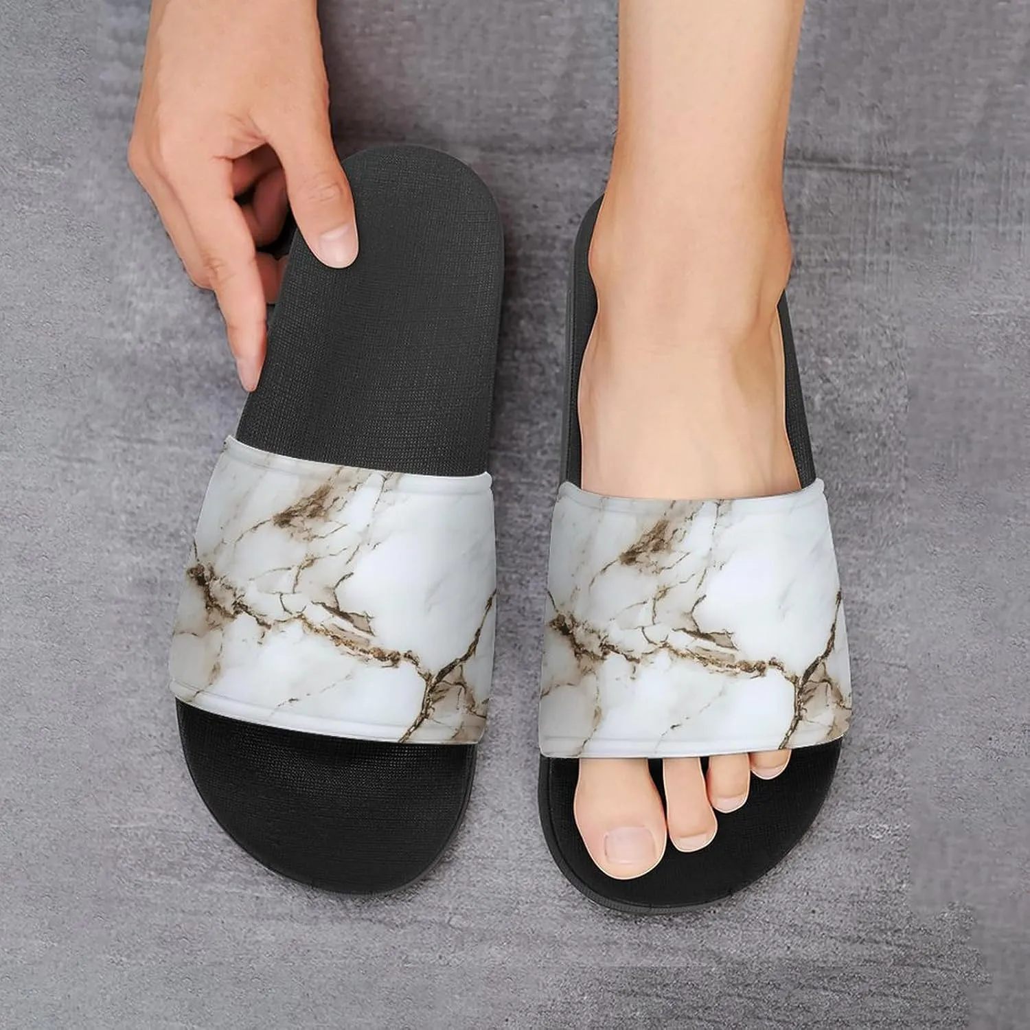 White Marble Shower Sandals Home Slippers Non-Slip Quick Drying Beach Bathroom Slipper