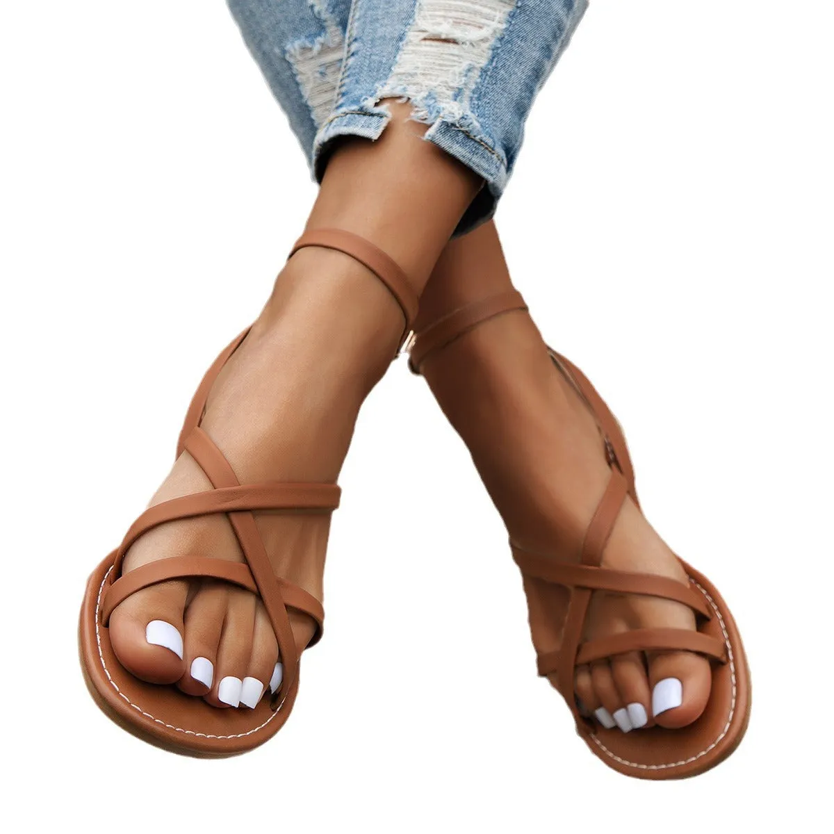 Wholesale Roman French Thick Soft Flat Sandals