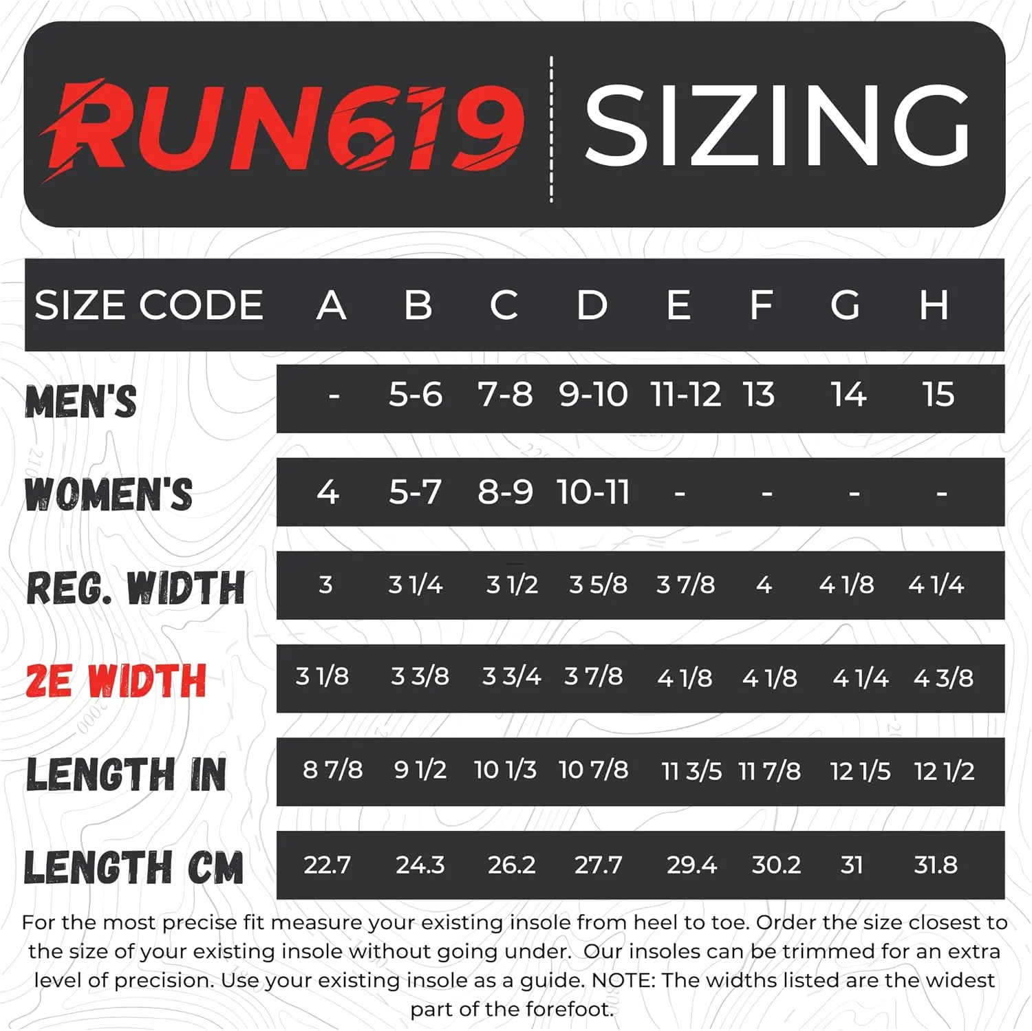 Wide Run 619 Shoe Insoles - Zero Drop Profile, Traditional Shape, Foot Forming, Wide Width - Thin, Firm, Flat Shoe Inserts - Men's Size 13