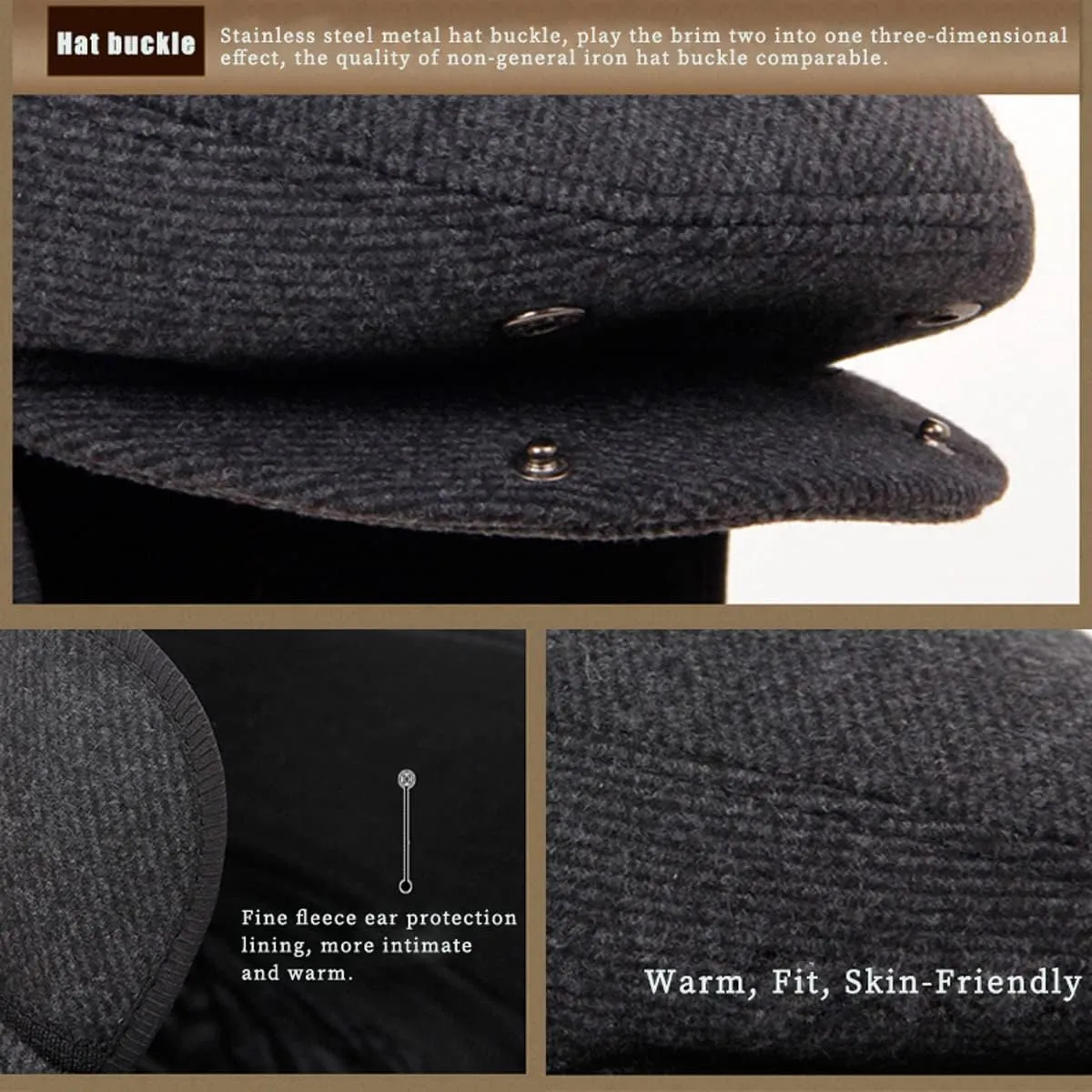 Winter for Men Outdoor Hat, Beret Flat Newsboy Gatsby Hats Adjustable Warm Sport Golf Flat Cap Hats Dad Caps Earflaps Thicken