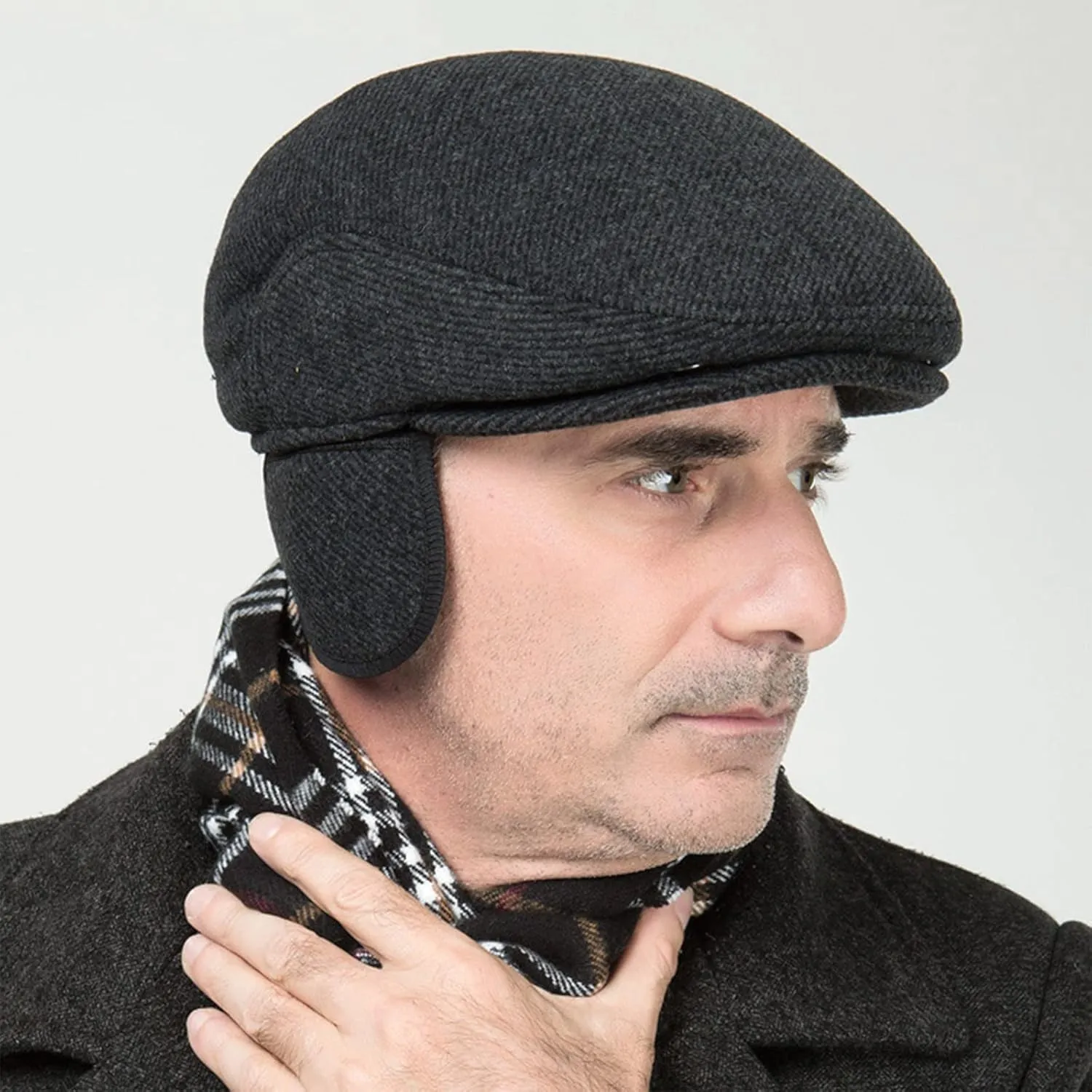 Winter for Men Outdoor Hat, Beret Flat Newsboy Gatsby Hats Adjustable Warm Sport Golf Flat Cap Hats Dad Caps Earflaps Thicken