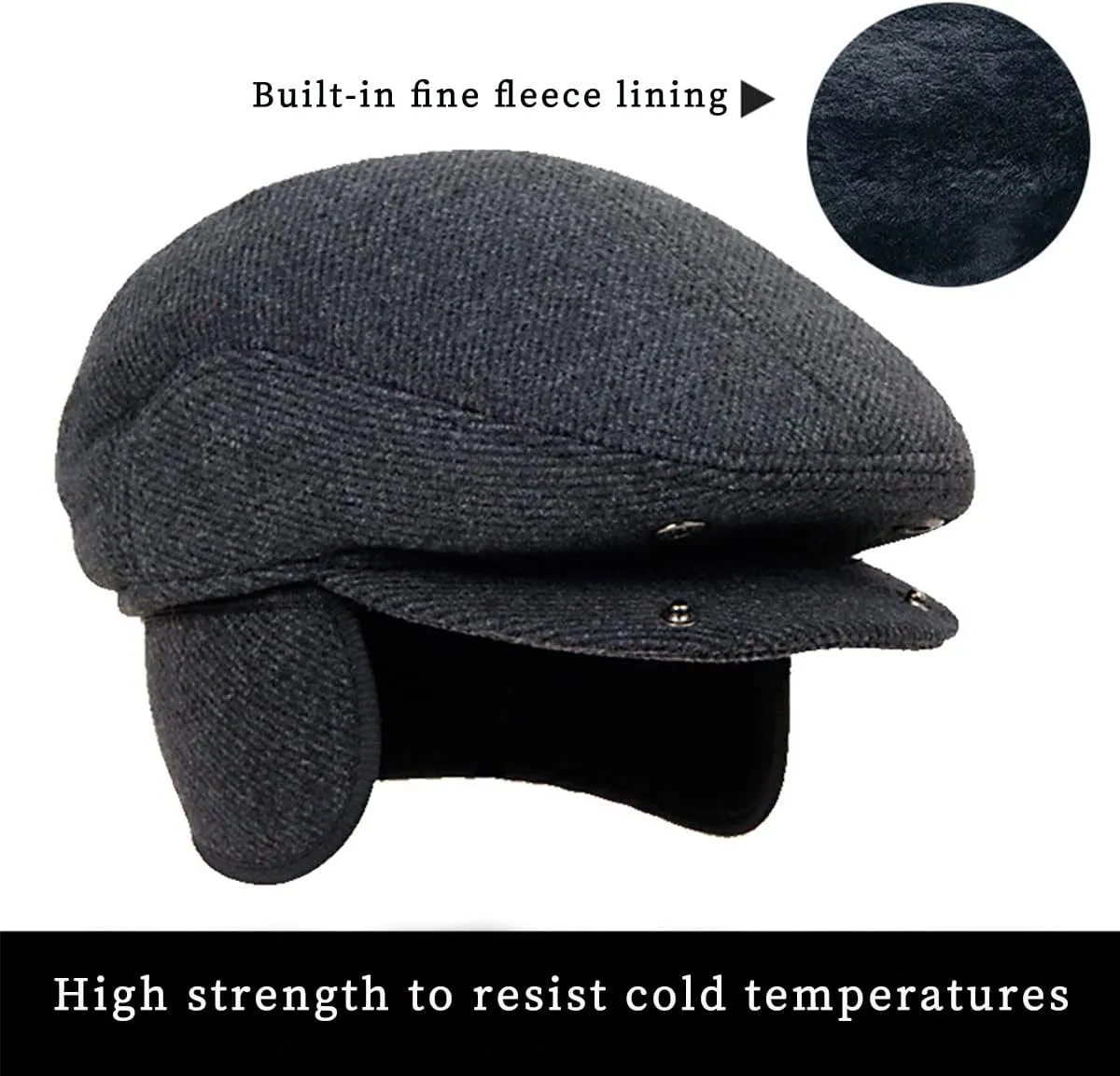 Winter for Men Outdoor Hat, Beret Flat Newsboy Gatsby Hats Adjustable Warm Sport Golf Flat Cap Hats Dad Caps Earflaps Thicken