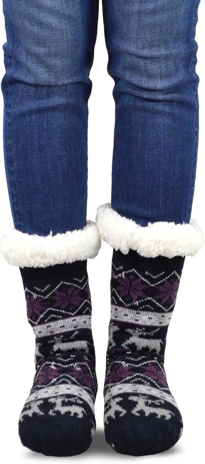 Winter Thick Thermal Double Layer Crew Socks for Adults 3 Pair Christmas Santa Snowman Deer Cat Dog Ski Socks