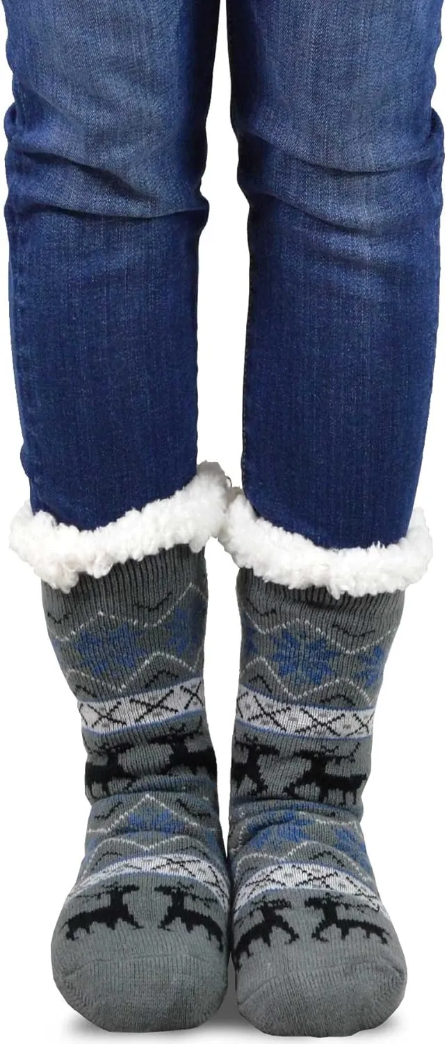 Winter Thick Thermal Double Layer Crew Socks for Adults 3 Pair Christmas Santa Snowman Deer Cat Dog Ski Socks