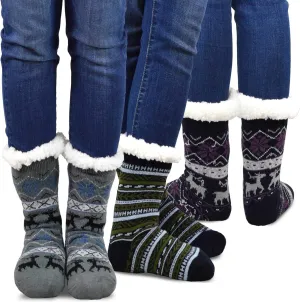 Winter Thick Thermal Double Layer Crew Socks for Adults 3 Pair Christmas Santa Snowman Deer Cat Dog Ski Socks