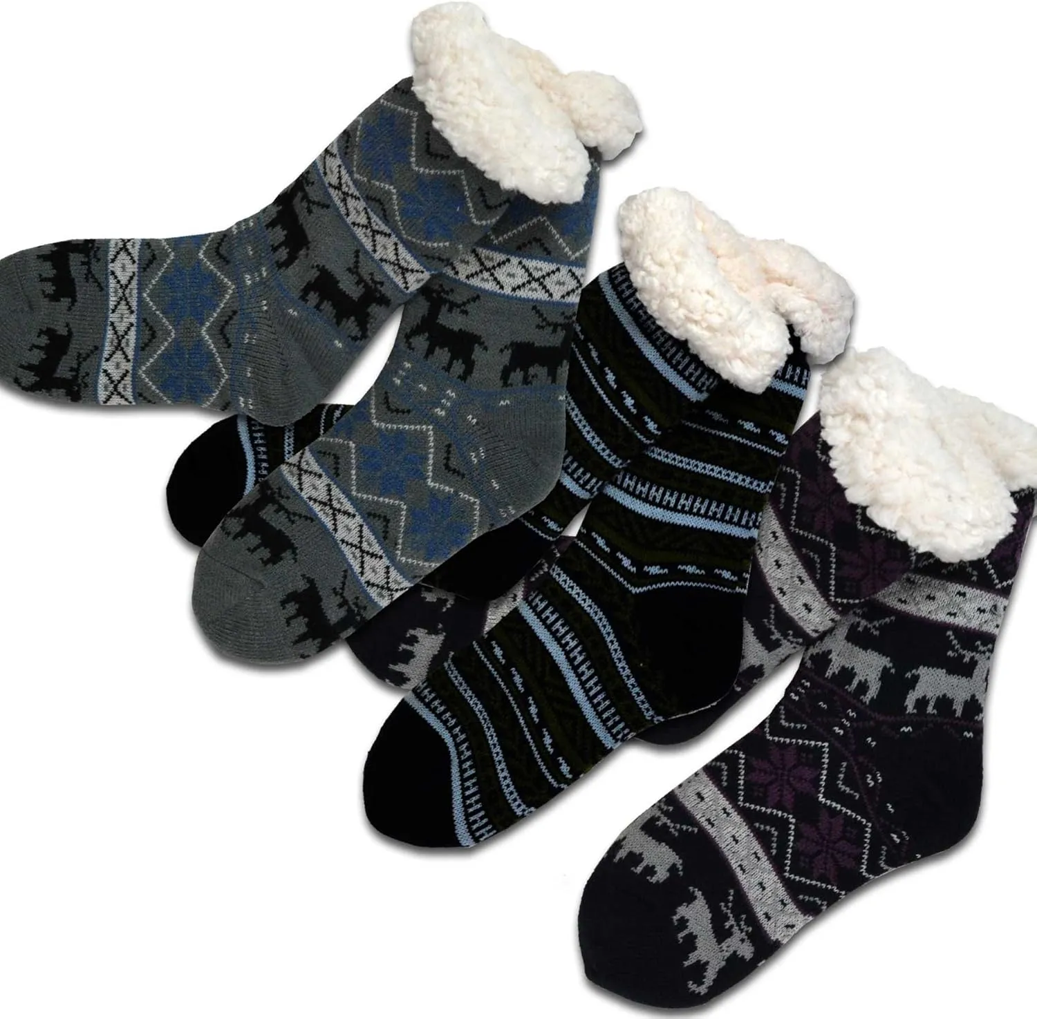 Winter Thick Thermal Double Layer Crew Socks for Adults 3 Pair Christmas Santa Snowman Deer Cat Dog Ski Socks