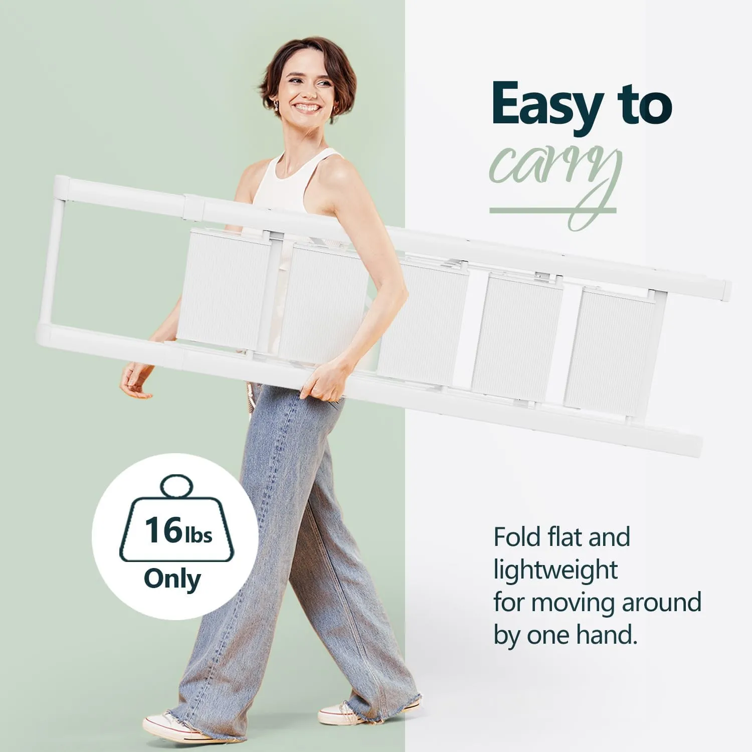 WOA WOA 5 Step Ladder, Stepping Ladder with Wide Rungs, Portable Lightweight Ladder with Handle, Folding Aluminum Ladder with Non-Slip Feet, Easy to Store, 330 lbs Load - White