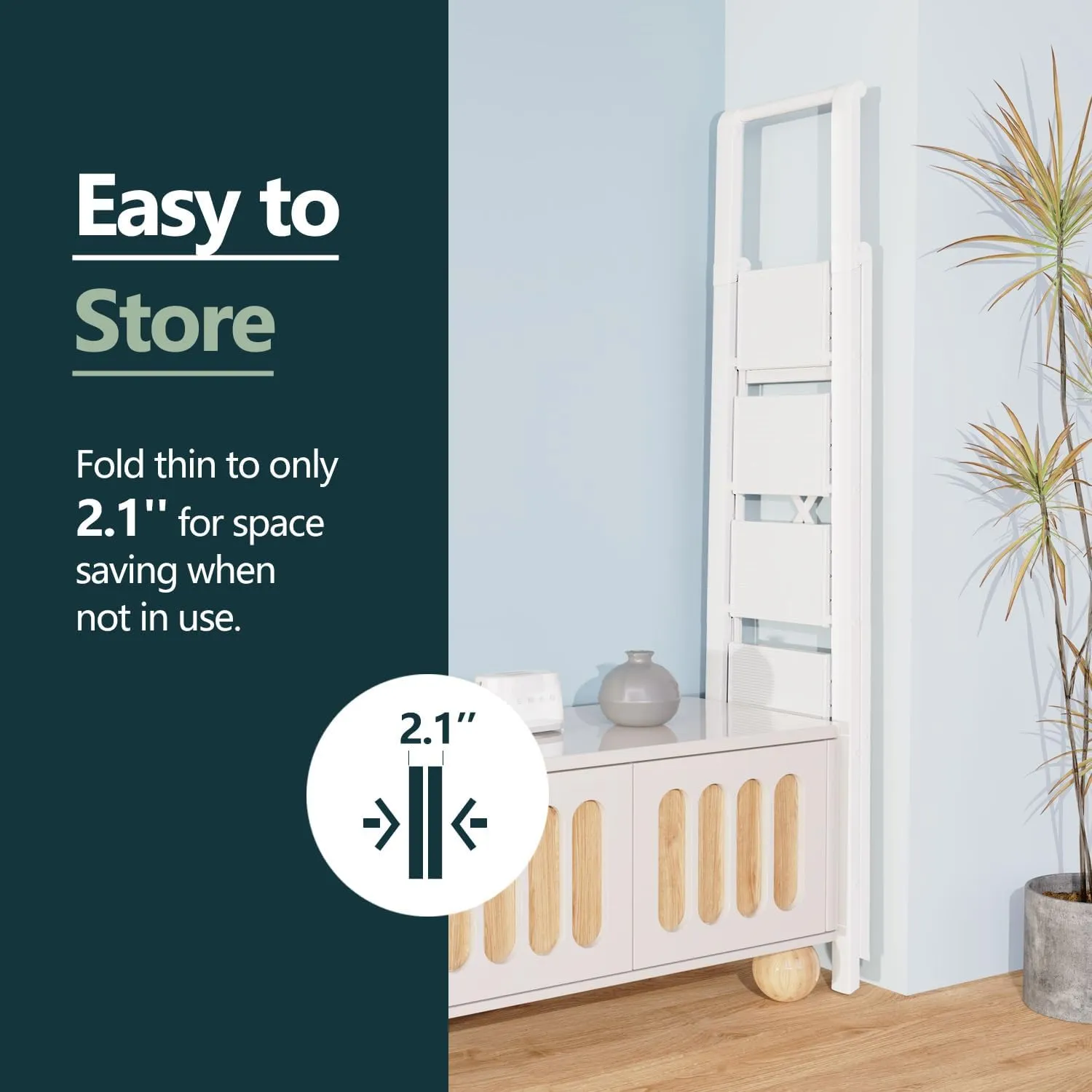 WOA WOA 5 Step Ladder, Stepping Ladder with Wide Rungs, Portable Lightweight Ladder with Handle, Folding Aluminum Ladder with Non-Slip Feet, Easy to Store, 330 lbs Load - White