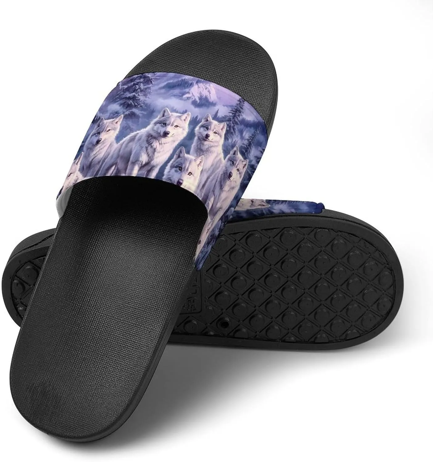 Wolf Mountains Purple Sunset Slippers Indoor Outdoor Unisex House Slipper Shower Slippers Non-Slip Open Toe Shoes