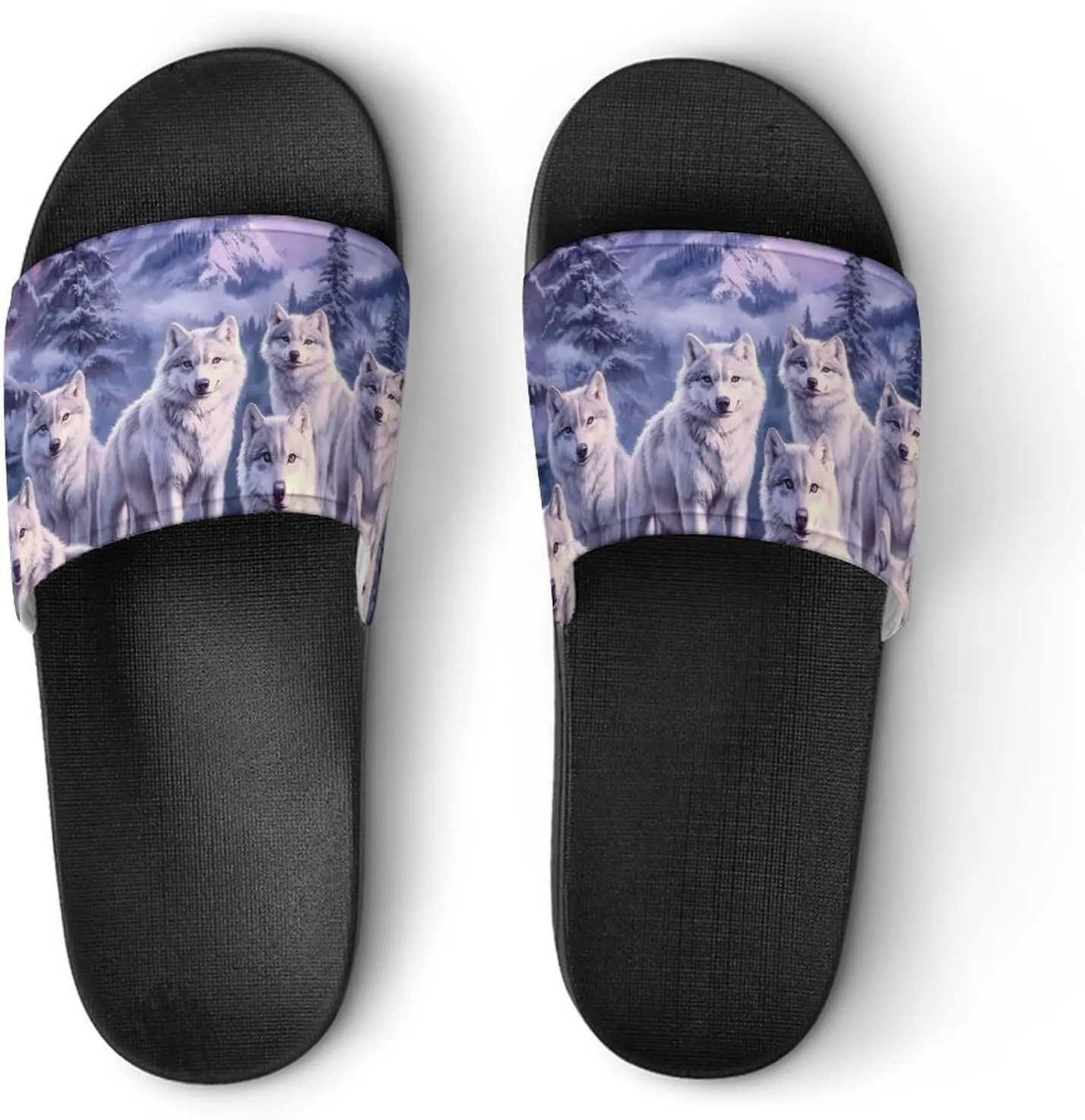 Wolf Mountains Purple Sunset Slippers Indoor Outdoor Unisex House Slipper Shower Slippers Non-Slip Open Toe Shoes