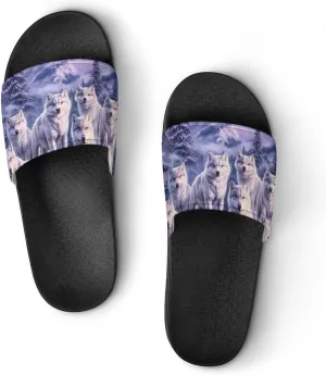 Wolf Mountains Purple Sunset Slippers Indoor Outdoor Unisex House Slipper Shower Slippers Non-Slip Open Toe Shoes