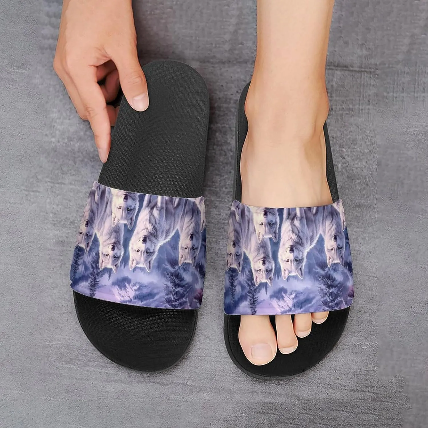 Wolf Mountains Purple Sunset Slippers Indoor Outdoor Unisex House Slipper Shower Slippers Non-Slip Open Toe Shoes