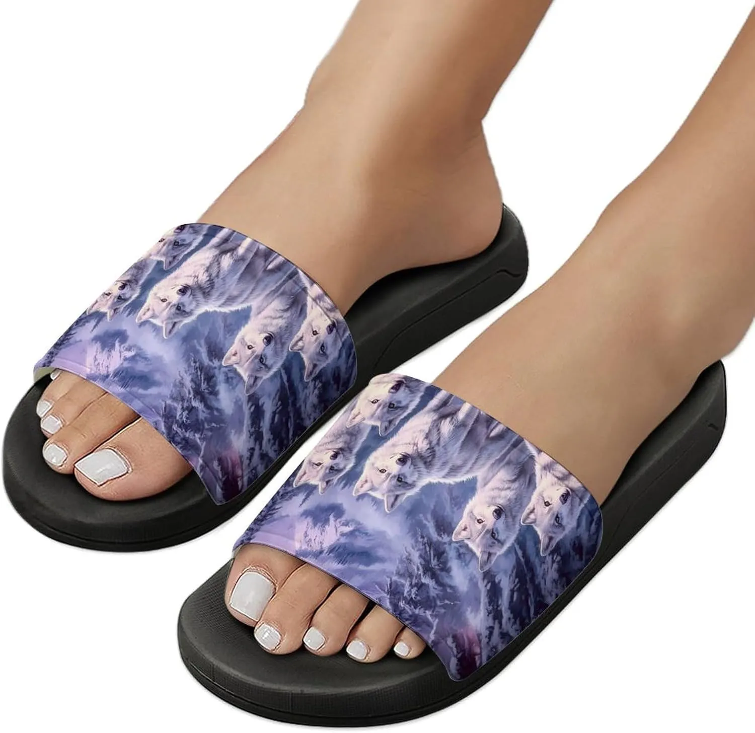Wolf Mountains Purple Sunset Slippers Indoor Outdoor Unisex House Slipper Shower Slippers Non-Slip Open Toe Shoes