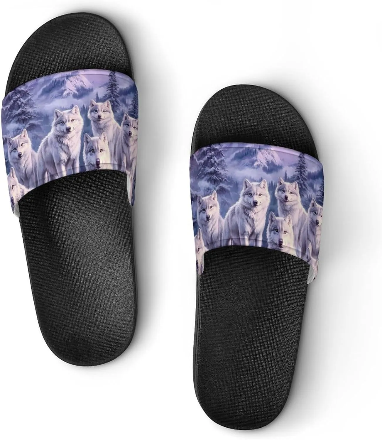 Wolf Mountains Purple Sunset Slippers Indoor Outdoor Unisex House Slipper Shower Slippers Non-Slip Open Toe Shoes