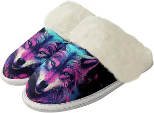 Women Novelty Print Fuzzy Slippers Winter Casual Slip-on Indoor Shoes Warm Cozy House Slipper Bedroom Slippers