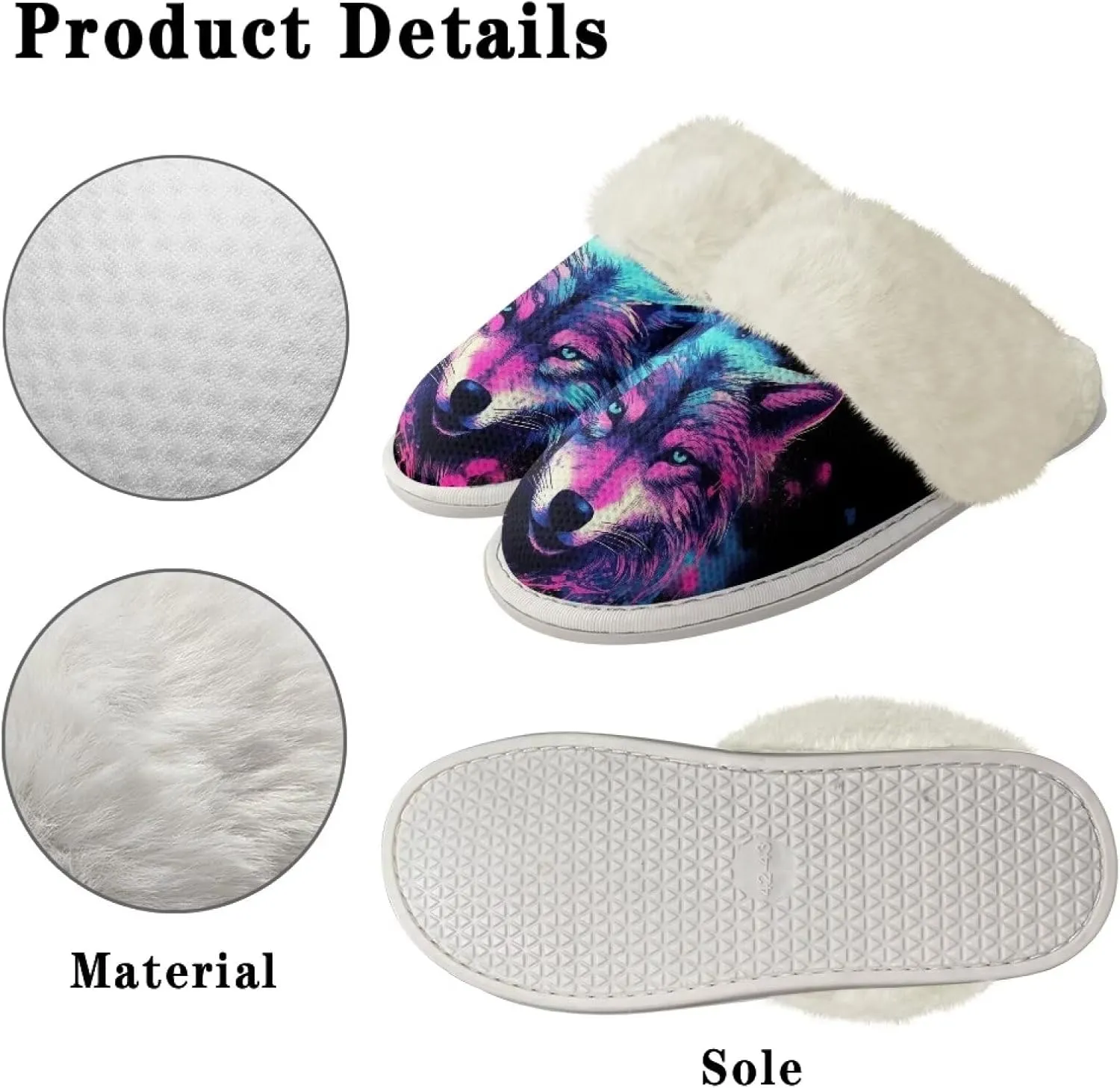 Women Novelty Print Fuzzy Slippers Winter Casual Slip-on Indoor Shoes Warm Cozy House Slipper Bedroom Slippers