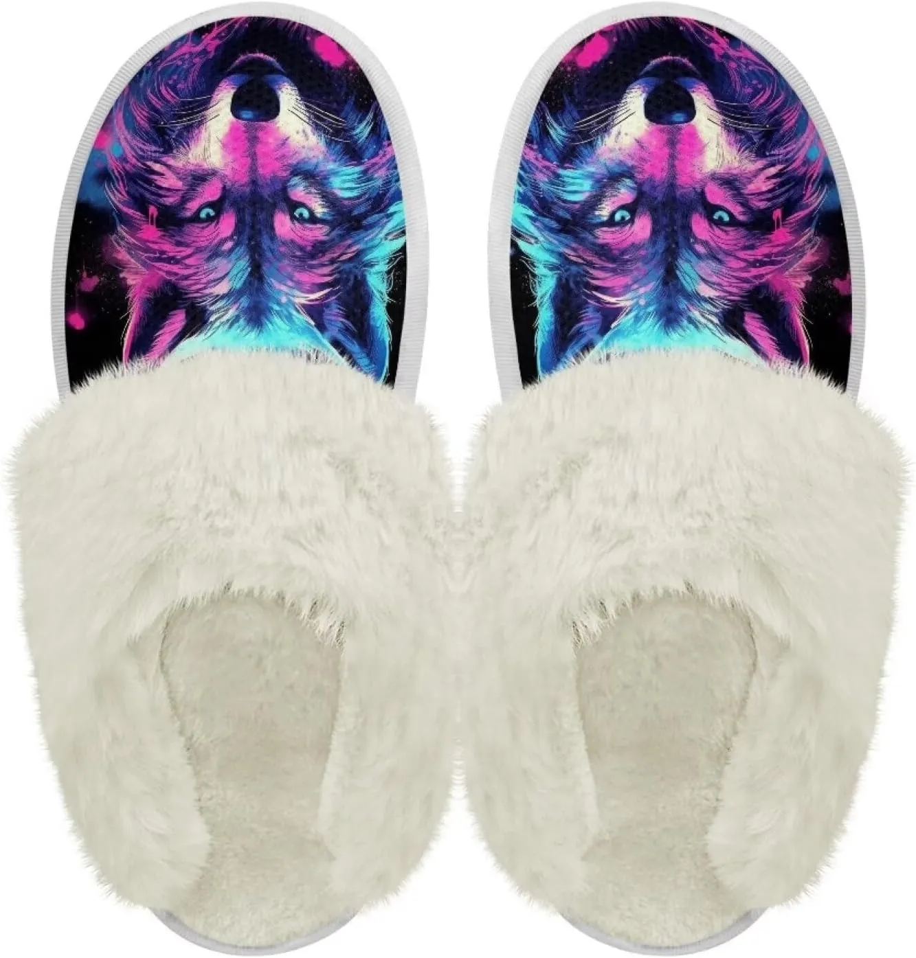 Women Novelty Print Fuzzy Slippers Winter Casual Slip-on Indoor Shoes Warm Cozy House Slipper Bedroom Slippers