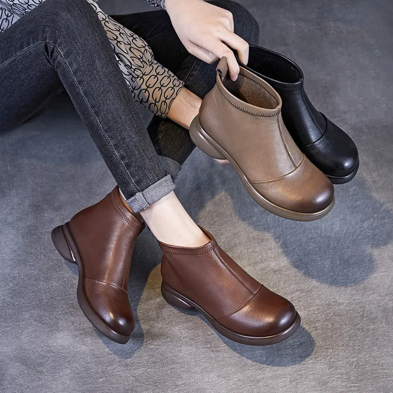 Women Retro Soft Leather Flat Ankle Boots