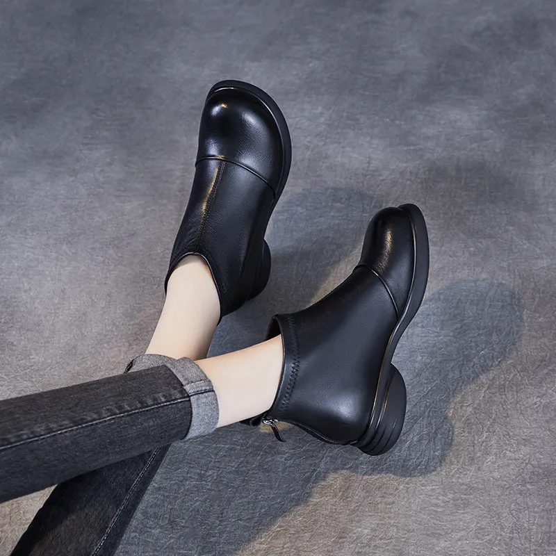 Women Retro Soft Leather Flat Ankle Boots