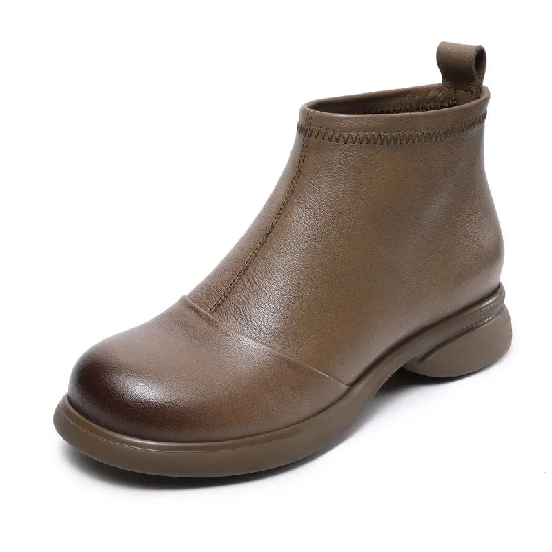 Women Retro Soft Leather Flat Ankle Boots