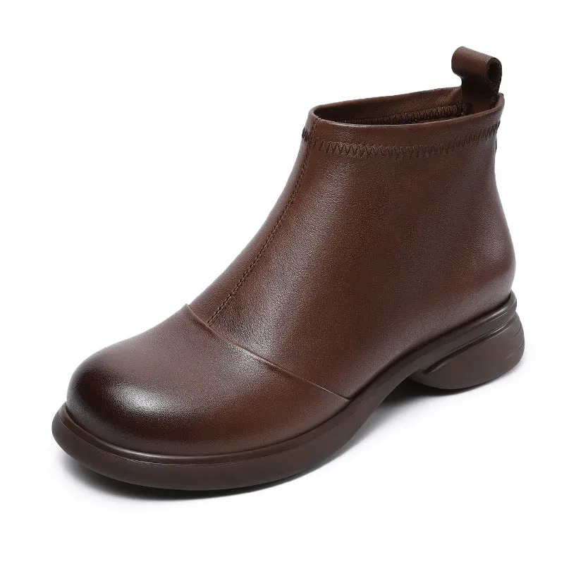 Women Retro Soft Leather Flat Ankle Boots