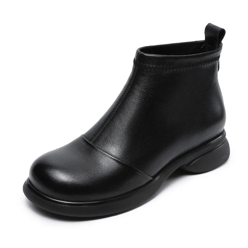 Women Retro Soft Leather Flat Ankle Boots