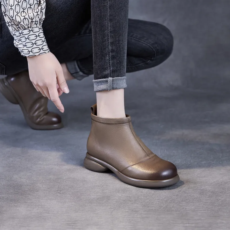 Women Retro Soft Leather Flat Ankle Boots