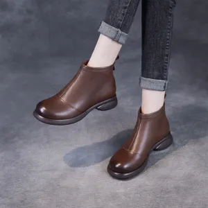 Women Retro Soft Leather Flat Ankle Boots
