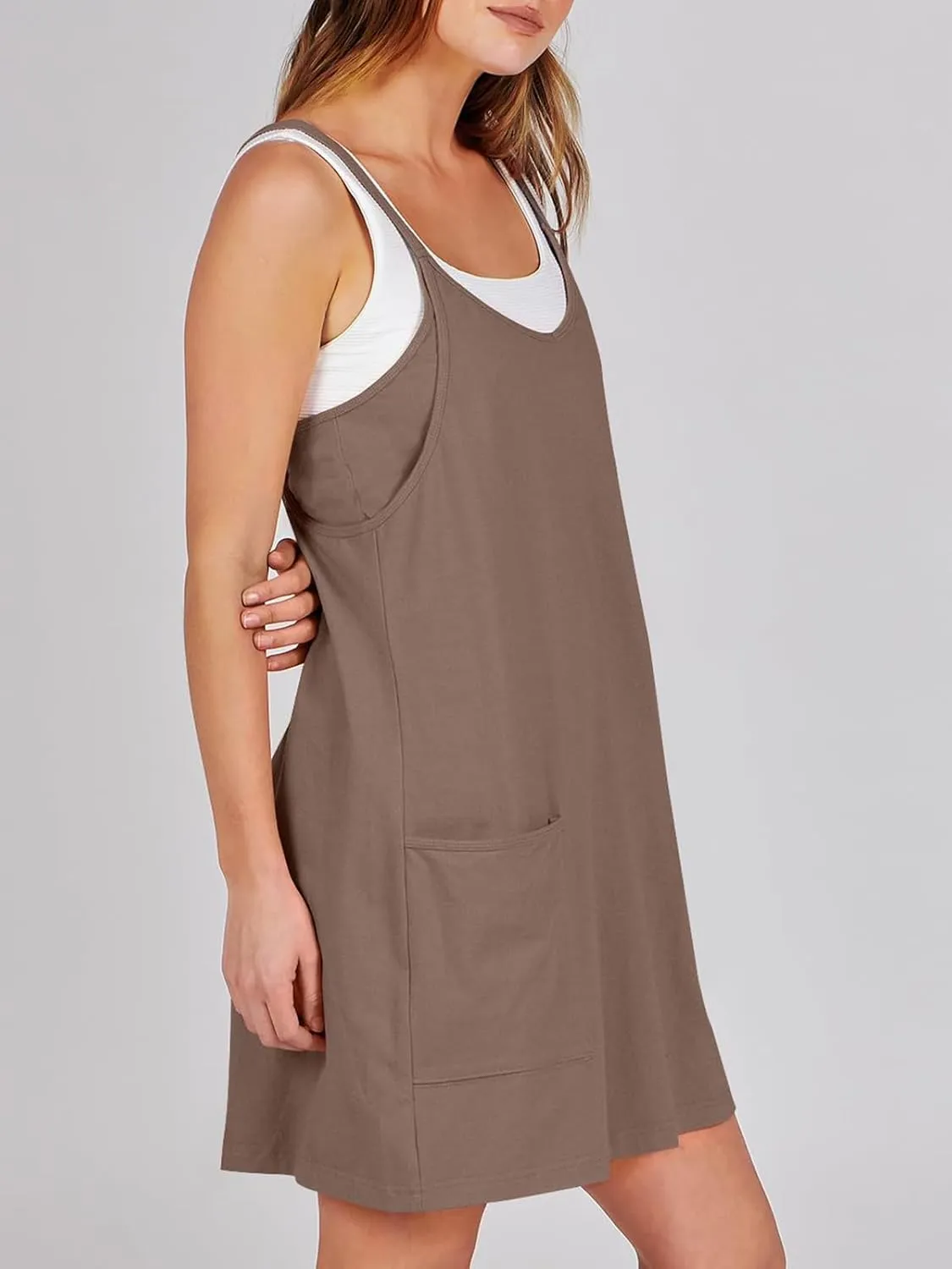 Women Summer Sleeveless Mini Dress Casual Short Sundress Workout Tennis Athletic Onesie with Built in Shorts