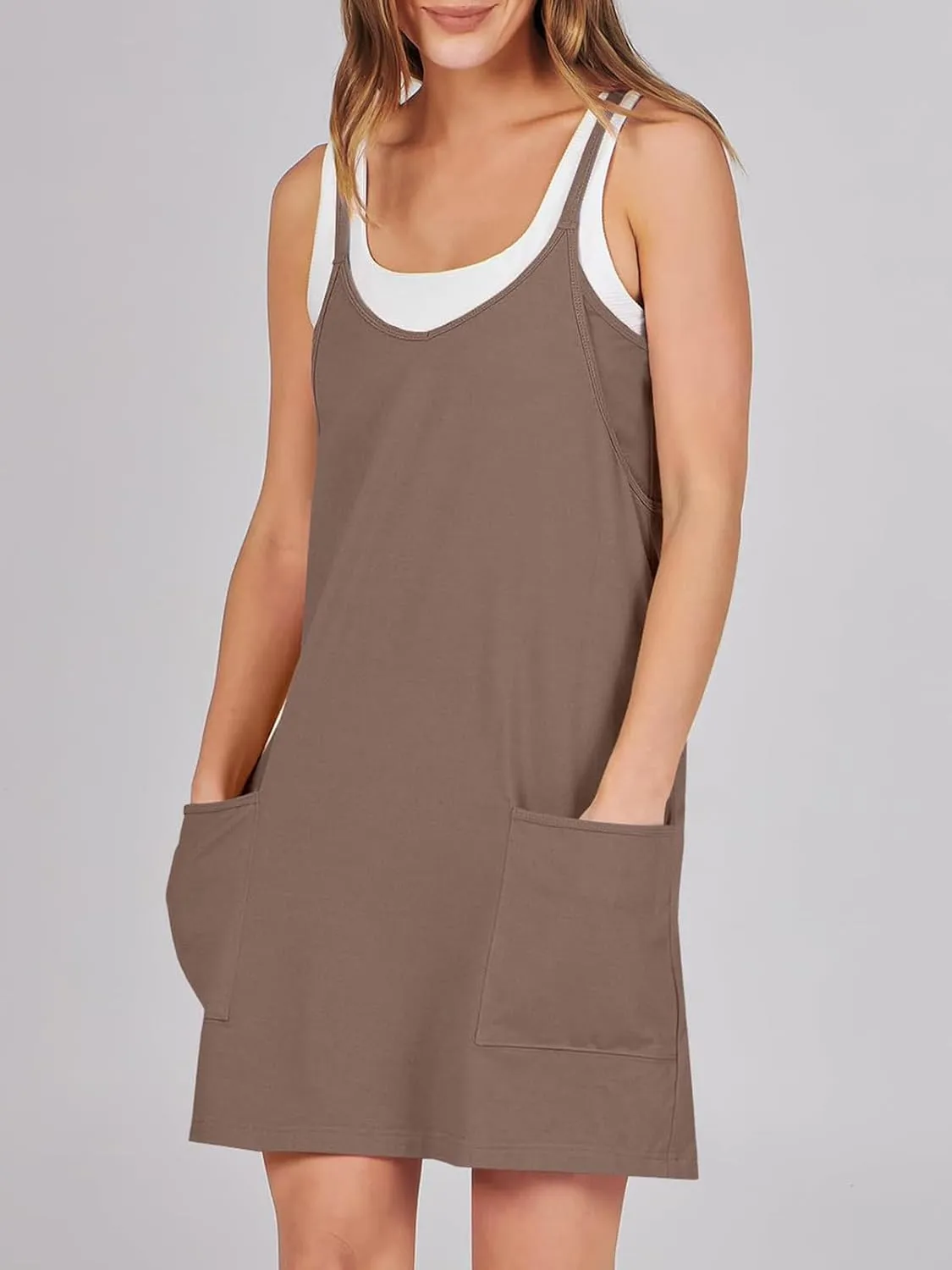 Women Summer Sleeveless Mini Dress Casual Short Sundress Workout Tennis Athletic Onesie with Built in Shorts