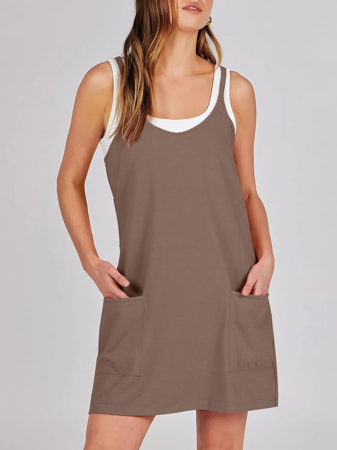Women Summer Sleeveless Mini Dress Casual Short Sundress Workout Tennis Athletic Onesie with Built in Shorts