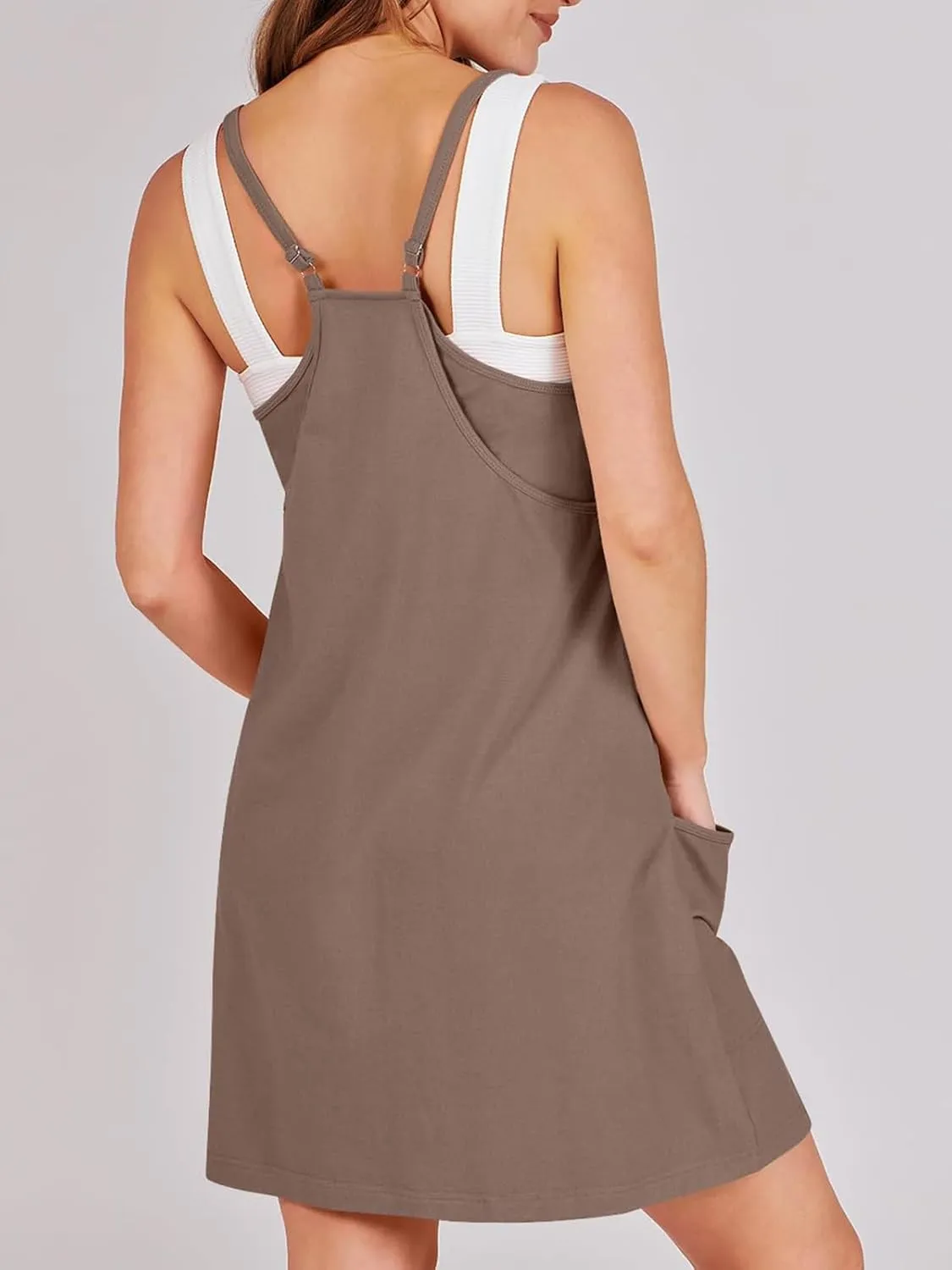 Women Summer Sleeveless Mini Dress Casual Short Sundress Workout Tennis Athletic Onesie with Built in Shorts