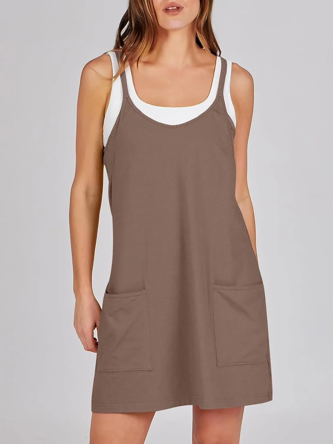 Women Summer Sleeveless Mini Dress Casual Short Sundress Workout Tennis Athletic Onesie with Built in Shorts