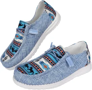 Women's Aztec Print Pattern Canvas Loafer Shoes Ethnic Lace-up Slip-on Sneakers Wide Width and Arch Support Lightweight Walking Breathable Shoes Comfort, Color Blue Brown Rose-Red